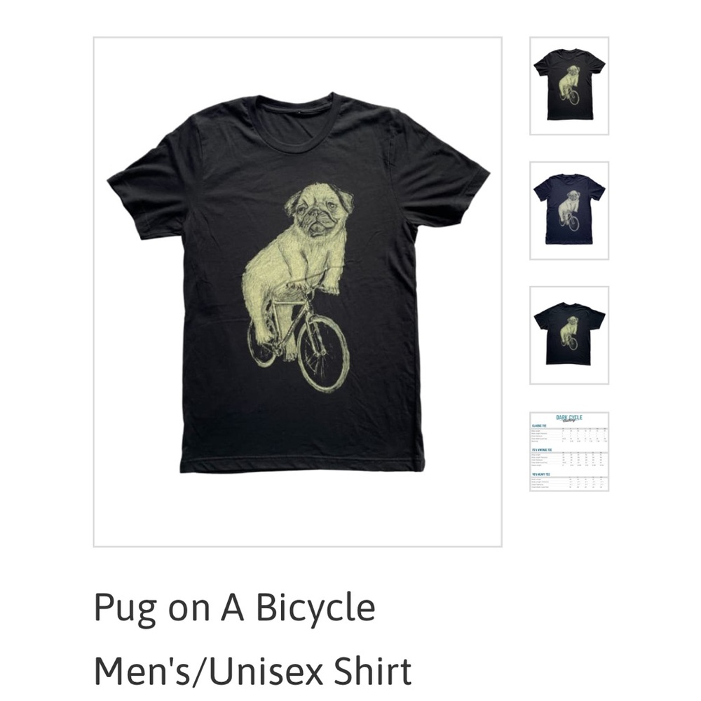 Pug on a Bicycle Black T-Shirt